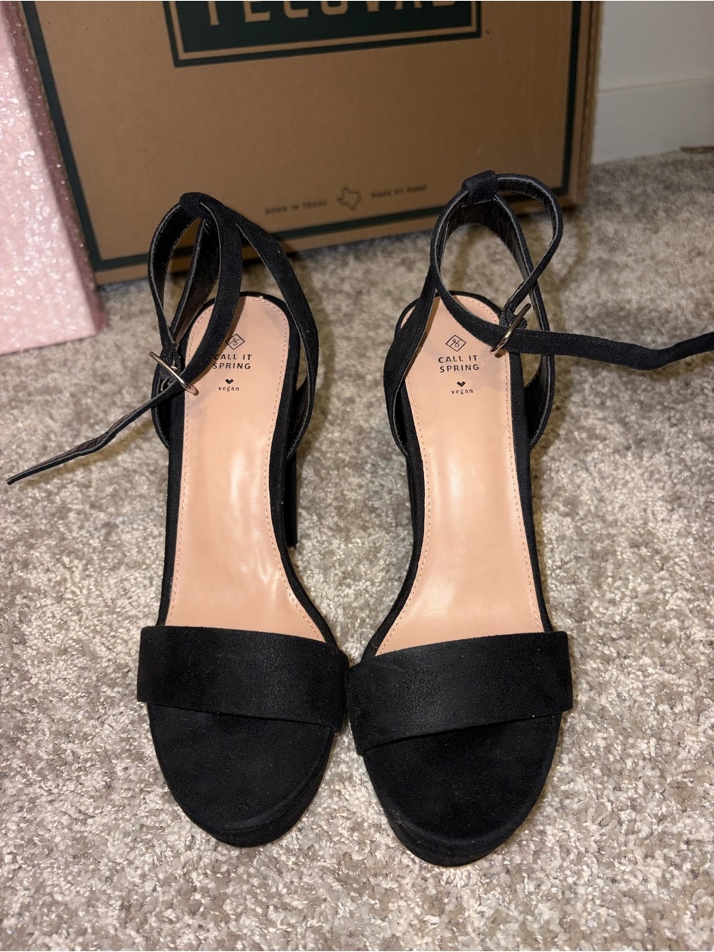 Call It Spring Black Suede Ankle Tie Block Heels